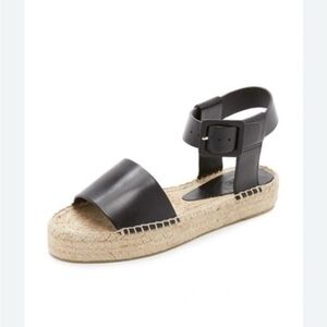 Vince Black Leather Espadrille Sandals